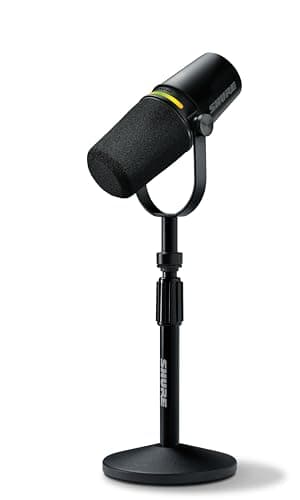 Shure MV7+ USB-C & XLR Podcast Dynamic Mic with Stand - Black | OBS-certified USB-C & XLR Dynamic Mic with Stand, LED Touch Panel, Auto Level & Pop Filter for Podcasting