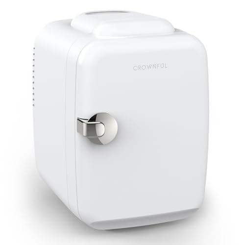 CROWNFUL Mini Fridge, 4 Liter 6 Can Portable Cooler and Warmer, Personal Fridge for Skin Care, Cosmetics, Food, Great for Bedroom, Office, Car, Dorm, ETL Listed (White), CF-PC01