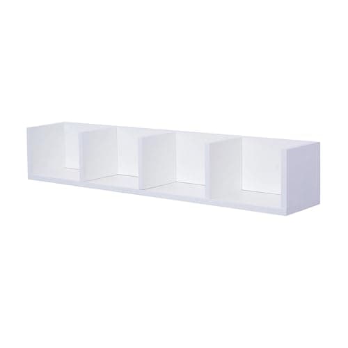 CHZIMADE Wall Mount CD DVD Media Storage Rack 4 Cubes Floating Shelf Wooden Organizer Unit Bookshelf White