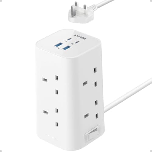 Anker Tower Extension Lead with USB Slots, 12-in-1 Surge Protector Plug Extension Socket with Switch (13A, 2990W), 20W USB C Fast Charging Power Strip, 8 AC Outlets, 4 USB Ports, 2m Extension Cable