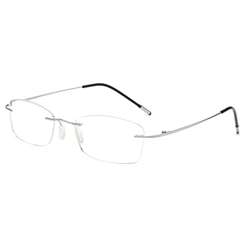 KOOSUFA Rimless Glasses Blue Light Blocking for Men Women Silver 0.0