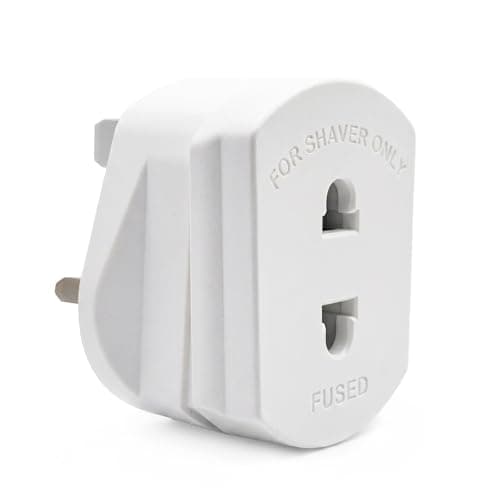 1-Pack UK Electric Toothbrush & Shaver Plug Adapter | 2-Pin to 3-Pin Bathroom Converter | For UK EU Round & US Flat 2-Pin Plugs | 1A Fused, Safety Shutters | Compatible with Oral-B, Braun, Philips