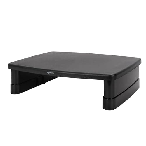 Amazon Basics Height Adjustable Monitor Stand Riser for Desk with Storage Organizer, 3-Level Stackable Design, Durable ABS Plastic, Supports up to 10kg, for Monitors & Laptops, Black