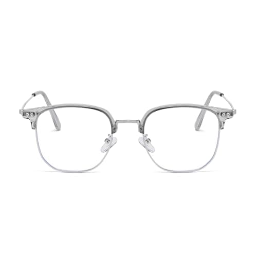LJCZKA Semi Rimless Anti Blue Ray Eyewear For Men Women Metal Square Retro Classic Glasses Anti Bluelight Spectale Gaming Computer Glasses (GreySilver)
