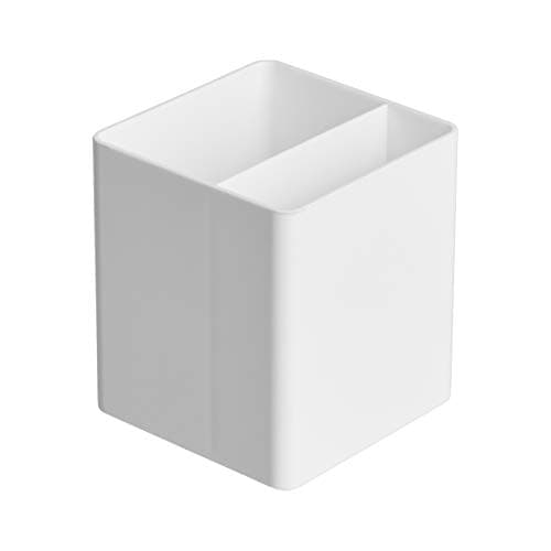 Amazon Basics Plastic Organizer - Pen Cup, Pencil Holder for Desk with Divider, 8.4 x 8.4 x 9.9 cm, White