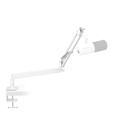 TONOR Mic Arm Desk Mount, Low Profile Boom Arm for Microphone, Adjustable Mic Stand with Desk Mount Clamp, 3/8’’ and 5/8’’ Screwadapter for Most Micr, 38 cm +35 cm, White, T20LP