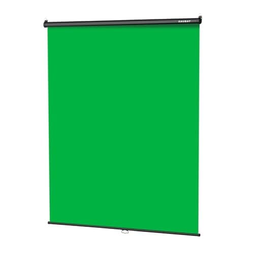 RAUBAY 59.8 x 86.6in Retractable Pull Down Green Screen Chroma Key Backdrop | Collapsible Wall-Mount Background for Professional Video Production, YouTube, TikTok, Streaming, Video Conferencing
