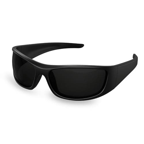 Bloomoak Super Dark Lens Black Polarized Sunglasses | Wrap Around Sport Sunglasses Unisex | UV400 | CAT 4 | For photophobia(Sensitive Eyes)
