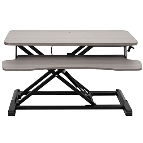 VIVO 81 cm Desk Converter, K Series, Height Adjustable Sit to Stand Riser, Dual Monitor and Laptop Workstation with Wide Keyboard Tray, Gray Top, Black Frame, DESK-V000KG