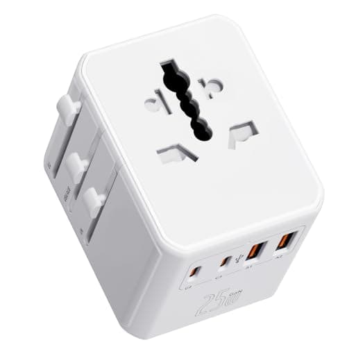 Auxmir Universal Travel Adapter, 25W Fast Charging, 2 USB-C & 2 USB-A White
