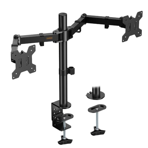 VonHaus Dual Monitor Stand for 13-32" Screens Twin Mount with Clamp | Fully Adjustable Tilt, Rotation & Swivel Arms. Fits VESA 75x75 & 100x100mm. Easy-assemble Height Adjustable Desktop Bracket