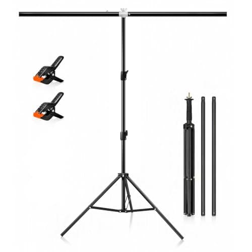 Backdrop Stand Kit 6.5ft x 6.5 ft/2m x 2m, Adjustable Photo Backdrop Stand with 2 Spring Clamps, T-Shape Background Stand for Streaming, Zoom, YouTube, Photography, Birthday Party, Tik Tok