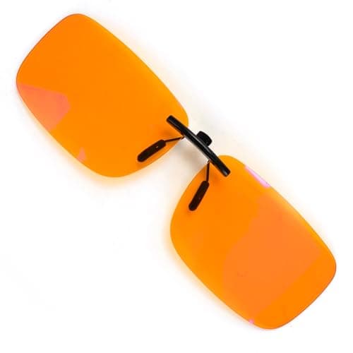 VANANA Blue Light Blocking Glasses Clip On, Rimless Computer Gaming Glasses for Migraine Light Sensitive Men Women UV400 (Square, Orange, 58 x 39mm)