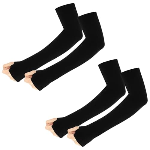 Ouligay 2 Pairs Arm Sleeves for Men Women UV Sun Protection Arm Sleeves with Thumb Hole UPF 50 Cooling Sports Compression Sleeve to Cover Arms Tattoo Cover Up Sleeve