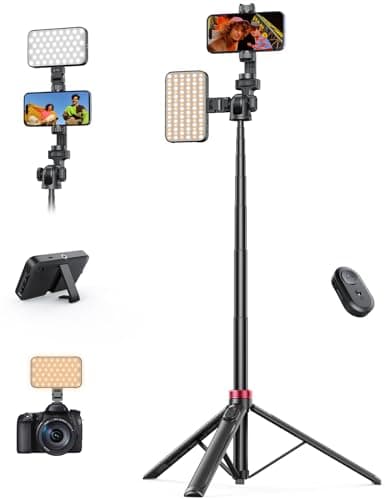 68.5" Phone Tripod with Fill Light (2500K-9900K), Selfie Stick with Remote