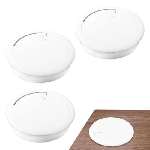 3 PCS 60mm Desk Grommets Set, Plastic Cable Hole Covers, Reinforced Round Cable Grommet Covers for Office Computer Wire Management, White
