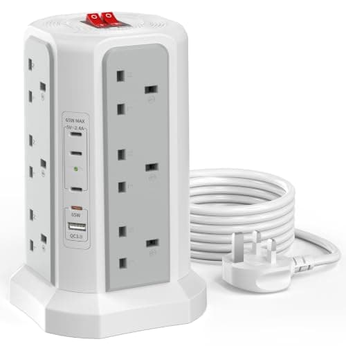 Extension Lead Tower 1.8M with PD 65W USB C Fast Charger and USB Slots