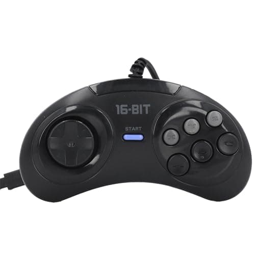 Lazmin112 Wired Gamepad for Genesis, Game Controller, 6-Button Pad, 9 Pin 16 Bit Ergonomic Game Pad with 6-Button Layout, Plug and Play, Black