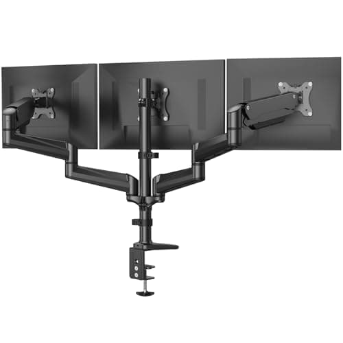 HUANUO Triple Monitor Stand Desk Mount for 17-32 Inch Screens, Adjustable Arms With Tilt, Swivel, 2 Mounting Bases, Each Arm Holds up to 8KG, VESA 75x75 100x100