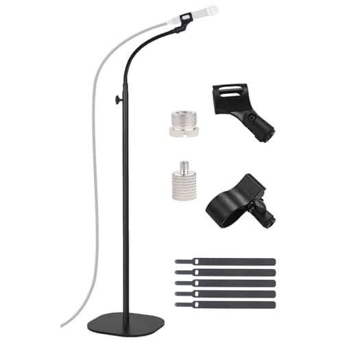 Gooseneck Mic Stand with Heavy Duty Base, Floor Stand for Singing, Podcast