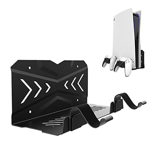 UPOK Hidden Wall Mount for PS5 - Accessories Playstation 5 Digital/Disc Edition Console Floating Shelf Behind TV, with 2 Detachable Controllers Holder Metal Rack, Solid Iron Stand Kit, Easy Install