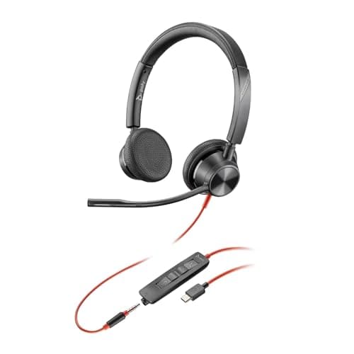 Poly Blackwire 3325 Wired Headset – Flexible Microphone Boom – Hi-fi Stereo - Connect to PC/Mac/Mobile via USB-C, USB-A, or 3.5 mm - Works with Teams, Zoom