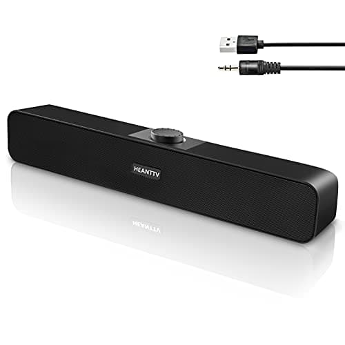 Computer Speakers for Desktop Monitors, PC Speakers, USB Powered 6W Stereo Soundbar with 2 Diaphragms,3.5mm Aux Input, Knob Volume Control, Wired Soundbar for Desktop Smartphones Laptop,Black