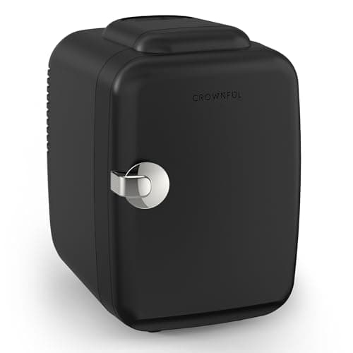 CROWNFUL Mini Fridge, 4 Liter 6 Can Portable Cooler and Warmer, Personal Fridge for Skin Care, Cosmetics, Food, Great for Bedroom, Office, Car, Dorm, ETL Listed (Black)