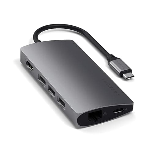 SATECHI 8-in-1 USB-C Hub V2.60 W PD, 4K@60 Hz HDMI, Space Grey | Gigabit Ethernet, 3 × USB-A Ports up to 10 Gbps, SD/microSD readers, for MacBook Air/Pro & Windows PCs