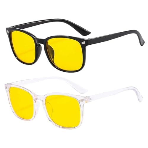 Watlikeup 2 Pcs Blue Light Blocking Glasses,Yellow Tinted Glasses,Gaming Glasses for Women Men Blue Light Filter Computer Glass for Eyes Strain,Better Sleep Anti Glare Fatigue and Eyestrain