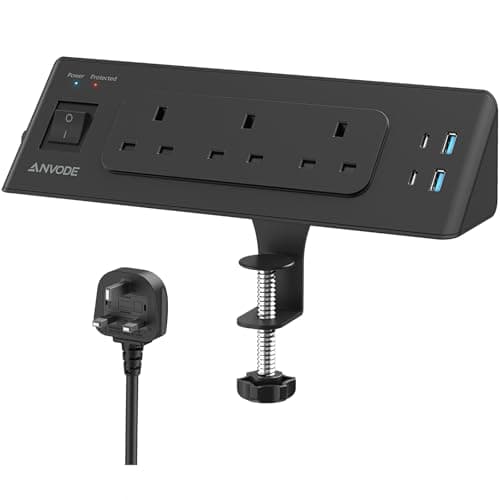 Desk Power Socket, Extension Lead with USB C Slots, Power Strip, Black
