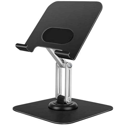 MECHEER 360° Rotating Tablet Stand for Desk, Foldable Tablet & Phone Holder with Stable Aluminum Alloy Support, Ergonomic Height & Angle Adjustable Holder, Portable Tablet Riser for Home & Office
