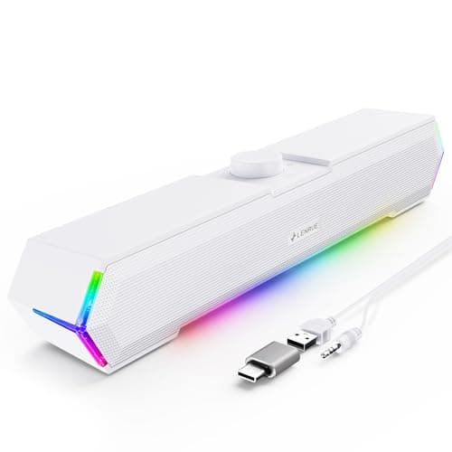 LENRUE G11 PC Speakers for Desktop, Touch Lights Computer Speakers with Surge Clear Sound, USB C/USB Powered for Computer Desktop PC Laptop Monitor (White)