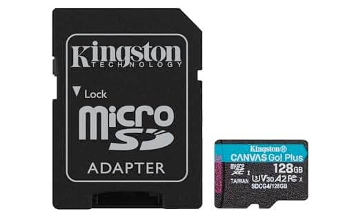 Kingston Canvas Go Plus microSDXC Memory Card Gen4 200MB/s A2 U3 V30 128GB Card + Adapter-SDCG4/128GB