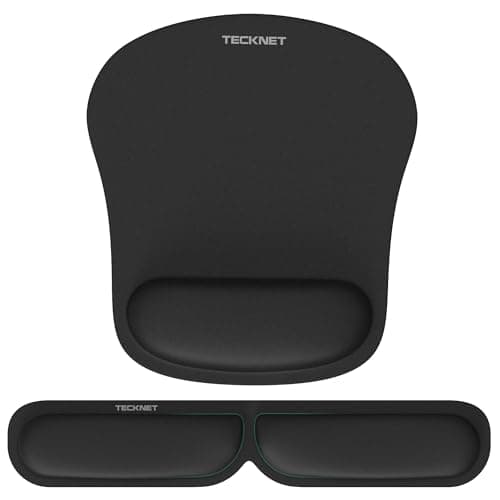TECKNET Mouse Mat Keyboard Wrist Support Set, Mouse Pad Foldable Keyboard Wrist Rest, Ergonomic Mouse Mat Wrist Support with Comfortable Memory Foam, Non-Slip Desktop Mouse Pad for Working Gaming