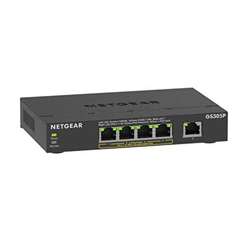 NETGEAR 5 Port PoE Switch (GS305P) | Unmanaged Gigabit Network Switch | Ethernet Splitter | Ethernet Hub | 4 x PoE+ @ 63W | Desktop or Wall Mount