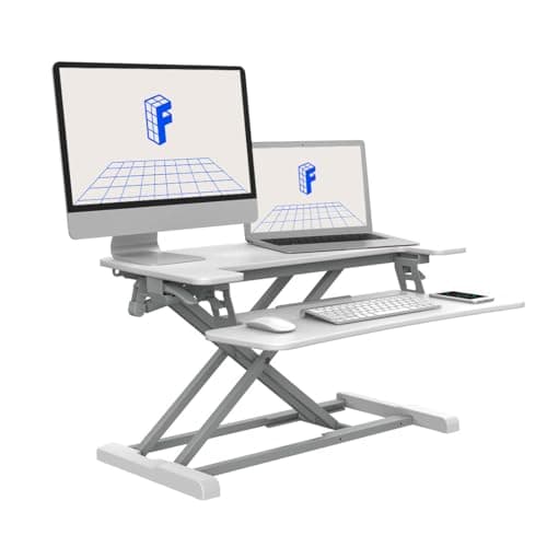 FLEXISPOT Standing Desk Converter, Height Adjustable Riser, Sit to Stand up Desk Riser Dual Monitor and Laptop, Computer Workstation with Spacious 2-Tier Desktop, White