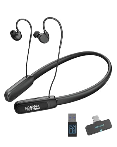 Middle Rabbit Rampage 2 Gaming Earbuds with 2.4G USB Dongle, 20ms Low Latency, Wireless Bluetooth Neckband Headphones for Work & Play, Mic, 32H Playtime, Around-the-Neck, for PS5/PC/Laptop