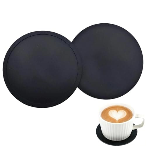 Silicone Coasters Set of 2, Black Round Non-Slip Drink Coasters 10cm, Waterproof Cup Mats for Coffee, Beer, Wine Glasses and Bottles