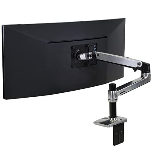 Ergotron – LX Premium Monitor Arm, Single Monitor Desk Mount – fits Flat Curved Ultrawide Computer Monitors up to 34 Inches, 3.2-11.3kg, VESA 75x75mm or 100x100mm – Polished Aluminum (45-241-026)