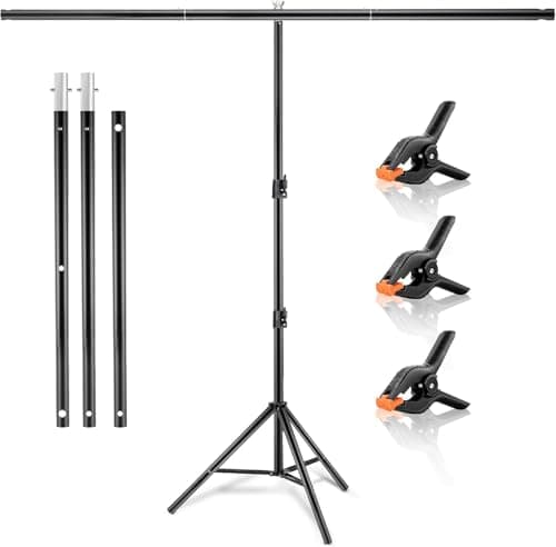 Youyijia 2x2m/6.5x6.5ft Stand Kit T-Shape Portable Backdrop Support Height Adjustable Photo Backdrop Stand with 3 Clip Clamps for Photo Video Studio Black