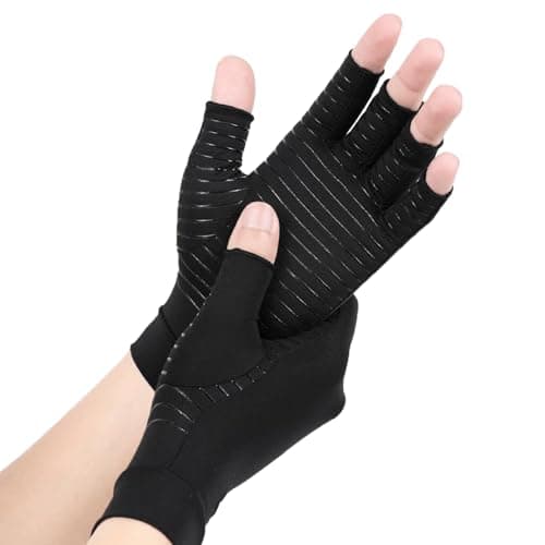 AovYoo Copper Arthritis Compression Gloves Fingerless Support (M, 1 Pair)