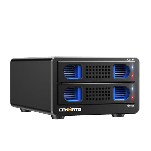 CENMATE Aluminum Dual Bay Hard Drive Enclosure with Cooling Fan for 2.5/3.5 SATA HDD/SSD with USB A/C 3.0 Cable, Support Hot Swappable, Tool-Free HDD Enclosure, DAS(NO RAID/NAS)