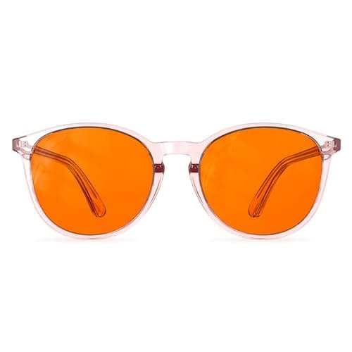 Bloomoak 99.9% Blue Light Blocking Glasses, Gaming Retro Round Glasses, Relieve Eye Fatigue and Improve Sleep, Suitable for Screens/Games/TVs (Orange - 99% - Pink Retro Frame, Orange)