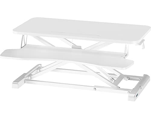 BONTEC 80cm Standing Desk Converter, Dual-Tier Height Riser, 15kg, White