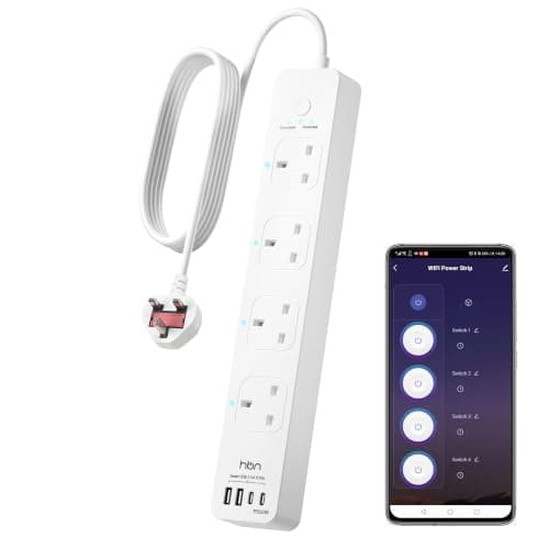 HBN Smart Extension Lead Plug Works with Alexa and Google Home,1.8m Power Strip Cord, APP Remote Control Smart Life Plug (13A 3120W)