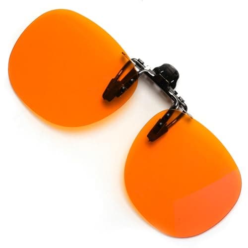 VANANA Blue Light Blocking Glasses Clip On, Rimless Computer Gaming Glasses for Migraine Light Sensitive Men Women UV400 (Flip Up Oversized, Orange, 56 x 47mm)