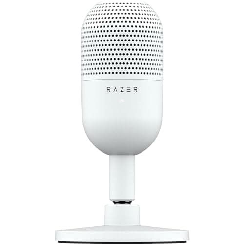 Razer Seiren V3 Mini - Ultra-compact USB Microphone (14 mm Condenser Mic, Supercardioid Pickup Pattern, Tap-to-Mute Sensor with LED Indicator, Built-in Shock Absorber, Plug-and-Play Design) White