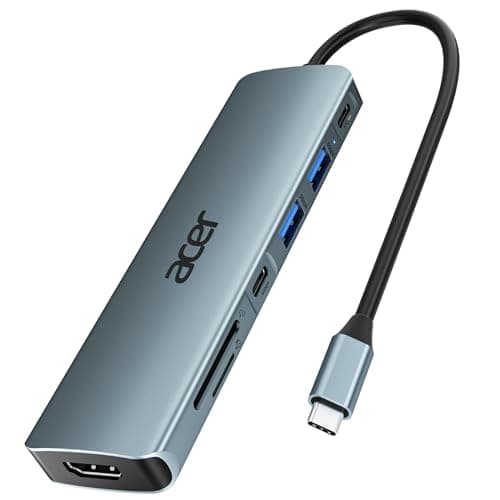 Acer USB C Hub, 7IN1 USB-C to 4K HDMI, 2×USB 3.0, USBC 5Gbps, 100W, SD/TF