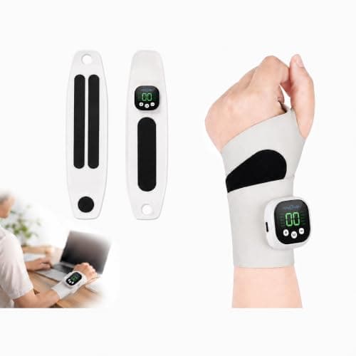 Wrist Massager for Carpal Tunnel with 10 Modes & 29 Intensity Levels, Rechargeable Electric Hand Massager with Magnetic Detachable Controller, Adjustable Wrist Support Wrap for Office & Work